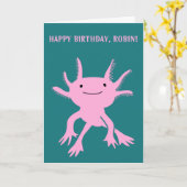 Niedlich Axolotl Pink Salamander Personalisiert Ge Karte (Gelbe Blume)