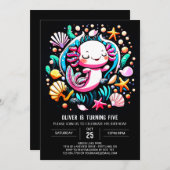 Niedlich Axolotl Seashells Geburtstag Einladung (Vorne/Hinten)
