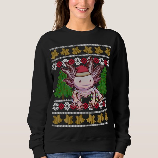 Niedlich Axolotl Ugly Sweater Christmas Lights San Sweatshirt (Vorderseite)