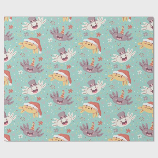 Niedlich Axolotl Xmas Weihnachtsmuster Kawaii Tier Geschenkpapier (Flach)