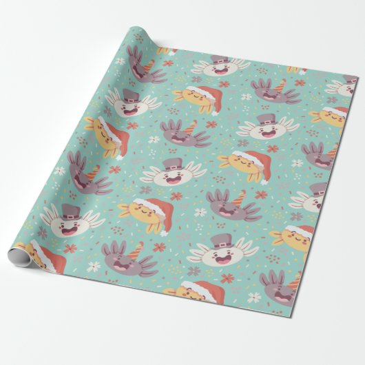 Niedlich Axolotl Xmas Weihnachtsmuster Kawaii Tier Geschenkpapier (Ungerollt)