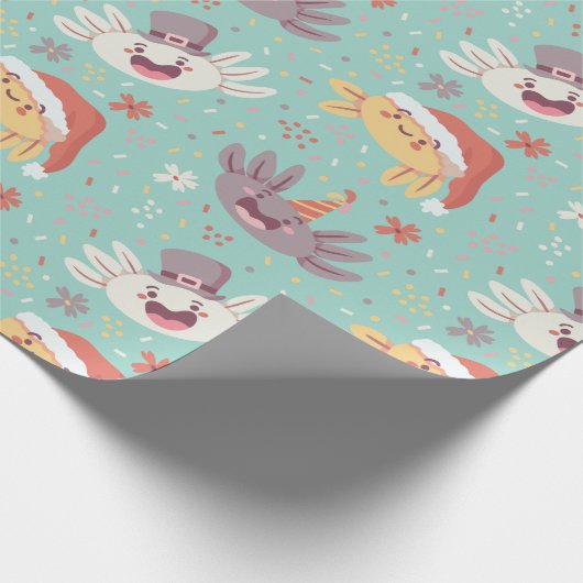 Niedlich Axolotl Xmas Weihnachtsmuster Kawaii Tier Geschenkpapier (Ecke)