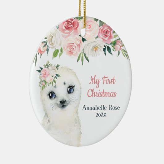 Niedlich Baby 1. Weihnachts-Blütenfrühstück Siegel Keramik Ornament (Rechts)