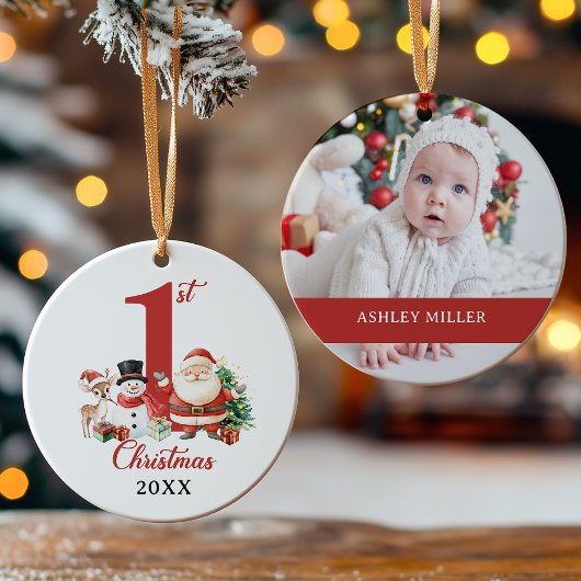 Niedlich Baby 1. Weihnachtsfest Foto Keramik Ornament