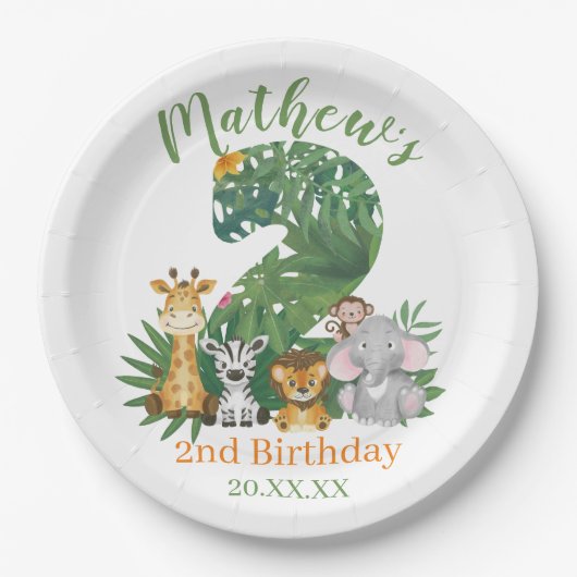  Niedlich Baby 2. Geburtstag Jungle Safari Pappteller (Vorderseite)