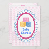 Niedlich Baby ABC blockiert Kinderdusche Einladung (Vorne/Hinten)