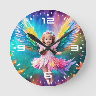 Niedlich Baby Angel Farbiges Design-38424 Runde Wanduhr