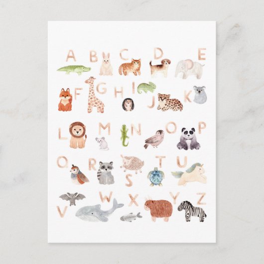 Niedlich Baby Animal Alphabet Postkarte (Vorderseite)