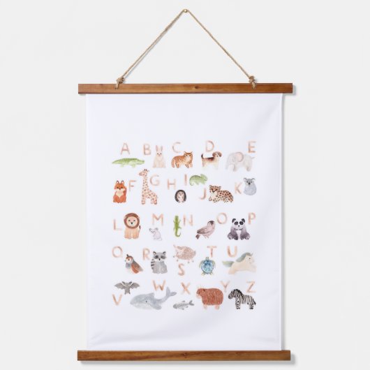 Niedlich Baby Animal Alphabet Wandteppich Mit Holzrahmen (Vorderseite)