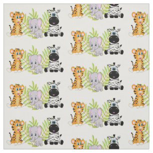 Niedlich Baby Animal Jungle Theme Tiger Elephant Z Stoff