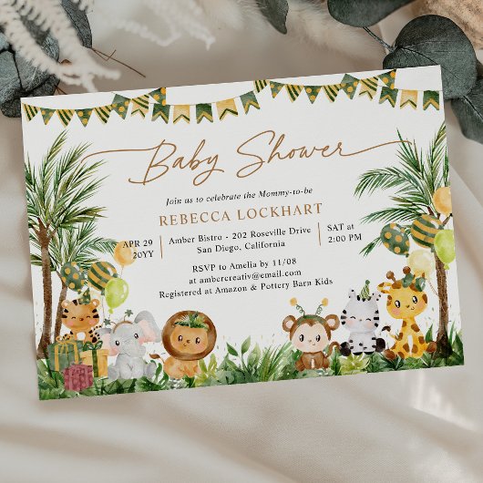 Niedlich Baby Animals Jungle Party Babydusche Einladung
