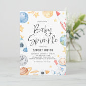 Niedlich Baby Astronaut Space Theme Baby Sprinkle Einladung (Stehend Vorderseite)