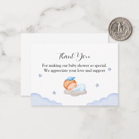 Niedlich Baby auf der Cloud Baby Dusche Vielen Dan Mitteilungskarte (Vorderseite/Rückseite Beispiel)