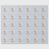Niedlich Baby Bear Blue Gingham Geschenkpapier (Flach)