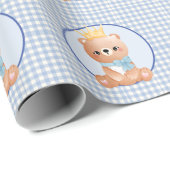 Niedlich Baby Bear Blue Gingham Geschenkpapier (Rolleneckpunkt)