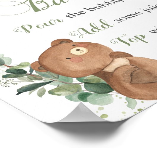 Niedlich Baby Bear Greenery Baby Dusche Momosa Bar Poster (Ecke)