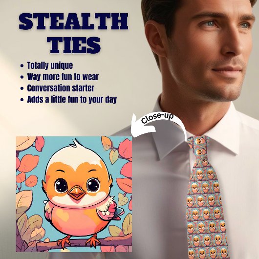 Niedlich Baby Bird Pink Blue Stealth Neck Tie Krawatte