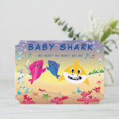 Niedlich 🦈 Baby Birthday Hai Party Einladung (Stehend Vorderseite)
