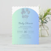 Niedlich Baby Blue Baby Dusche Einladung mit Ballo (Stehend Vorderseite)