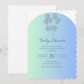Niedlich Baby Blue Baby Dusche Einladung mit Ballo (Vorne/Hinten)