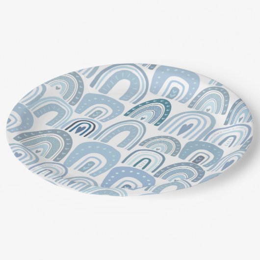 Niedlich Baby Blue Boho Rainbow Pattern Pappteller (Schrägansicht)