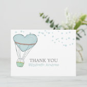 Niedlich Baby Blue Heißluftballon Babydusche Dankeskarte (Stehend Vorderseite)