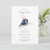 Niedlich Baby Blue Jay Baby Dusche Einladung (Stehend Vorderseite)