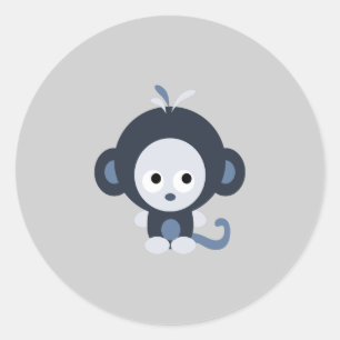 Niedlich Baby Blue Monkey Runder Aufkleber