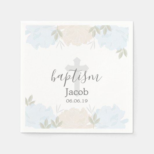 Niedlich Baby Blue Peonies Baby Baptisse Serviette (Vorderseite)