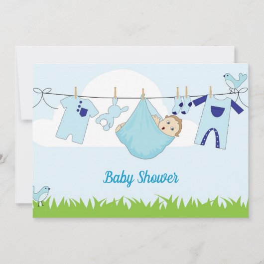 Niedlich Baby Blue Sky Babydusche Einladung (Vorderseite)