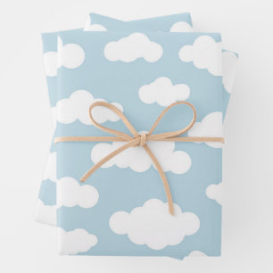 Niedlich Baby Blue und White Pastel Wolken Geschenkpapier Set