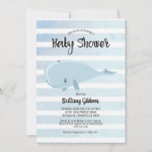 Niedlich Baby Blue Whale Stripe Baby Dusche Einladung (Vorderseite)