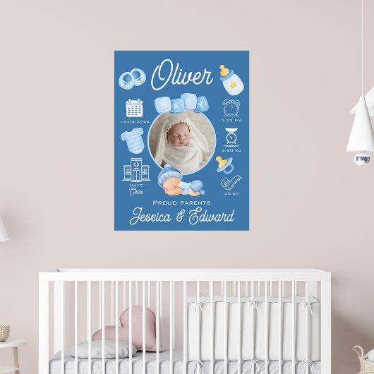 Niedlich Baby Boy Birth Stats Blue Neuborn Moderne Poster (Kinderzimmer 2)