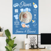 Niedlich Baby Boy Birth Stats Blue Neuborn Moderne Poster (Heimbüro)