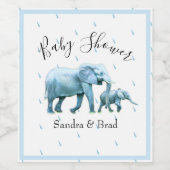 Niedlich Baby Boy Blue Elephants Baby Dusche Weinetikett (Einzelnes Label)