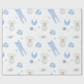 Niedlich Baby Boy Blue Pattern Watercolor Babydusc Geschenkpapier (Flach)