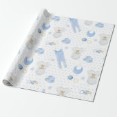 Niedlich Baby Boy Blue Pattern Watercolor Babydusc Geschenkpapier (Ungerollt)