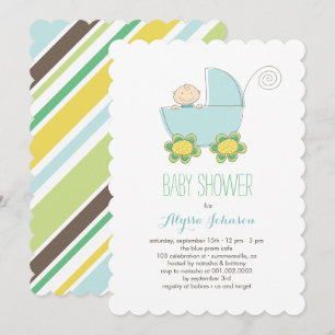 Niedlich Baby Boy Blue Pram Baby Dusche laden ein Einladung