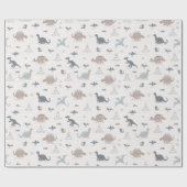 Niedlich Baby Boy Dinosaur Dino Blauer Duschvorhan Geschenkpapier (Flach)