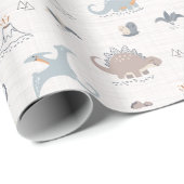 Niedlich Baby Boy Dinosaur Dino Blauer Duschvorhan Geschenkpapier (Rolleneckpunkt)