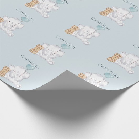 Niedlich Baby Boy Elephant Watercolor Individuelle Geschenkpapier (Ecke)