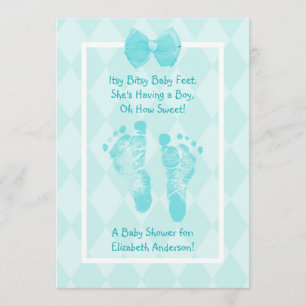 Niedlich Baby Boy Footprints Baby Dusche Blue Ribb Einladung