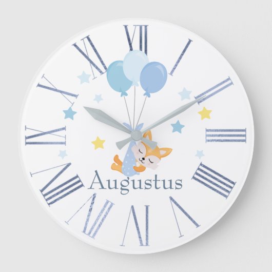 Niedlich Baby Boy Fox und Balloons Große Wanduhr (Vorderseite)