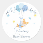 Niedlich Baby Boy Fox und Balloons Runder Aufkleber (Vorderseite)