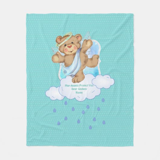 Niedlich Baby BOY Godson Teddybear Personalisierte Fleecedecke (Vorderseite)