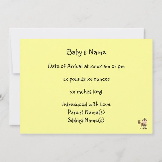 Niedlich Baby Boy & Horse Pony Custom Western Birt Ankündigung (Rückseite)