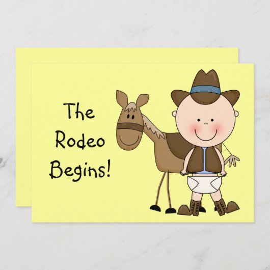 Niedlich Baby Boy & Horse Pony Custom Western Birt Ankündigung (Vorne/Hinten)