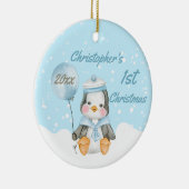 Niedlich Baby Boy Penguin's First Christmas Blue Keramik Ornament (Rechts)