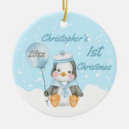Niedlich Baby Boy Penguin's First Christmas Blue Keramik Ornament