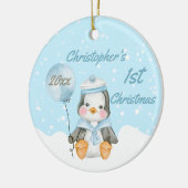 Niedlich Baby Boy Penguin's First Christmas Blue Keramik Ornament (Links)